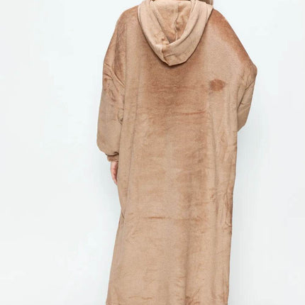 Double Take Full Size Pocketed Hooded Midi Lounge Dress - MimiStylez