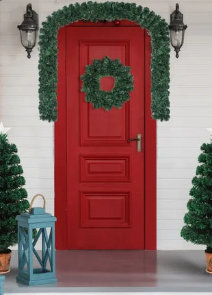 Pre-lit Fiber Optic Christmas Tree 4-Piece Set, Christmas Garland, Wreath And Set Of 2 Entrance Trees With Colorful Lights