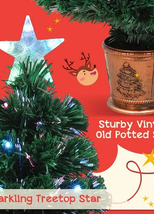 Pre-lit Fiber Optic Christmas Tree 4-Piece Set, Christmas Garland, Wreath And Set Of 2 Entrance Trees With Colorful Lights