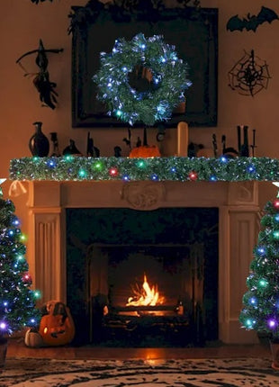 Pre-lit Fiber Optic Christmas Tree 4-Piece Set, Christmas Garland, Wreath And Set Of 2 Entrance Trees With Colorful Lights