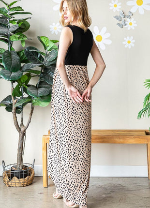 Heimish Full Size Slit Animal Print V-Neck Wide Strap Dress - MimiStylez