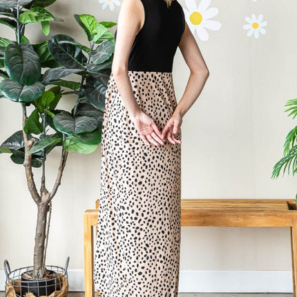 Heimish Full Size Slit Animal Print V-Neck Wide Strap Dress - MimiStylez