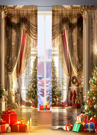 2PCs Christmas Curtain 3D Digital Printing
