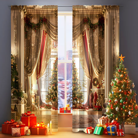 2PCs Christmas Curtain 3D Digital Printing