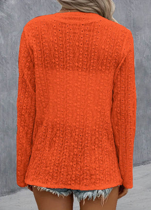 Eyelet Roll-Tab Sleeve Cardigan - MimiStylez