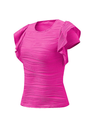 Textured Round Neck Cap Sleeve Top - MimiStylez