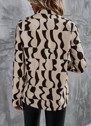 Printed Notched Long Sleeve Blouse - MimiStylez