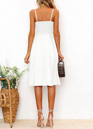 Cutout Smocked Sweetheart Neck Cami Dress - MimiStylez