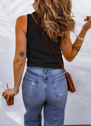 Waffle-Knit Scoop Neck Tank Top - MimiStylez