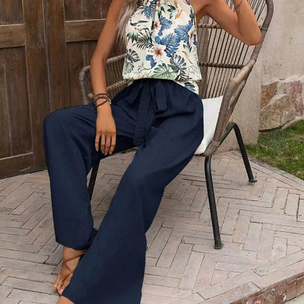 Printed Tank Top and Wide Leg Pants Set - MimiStylez