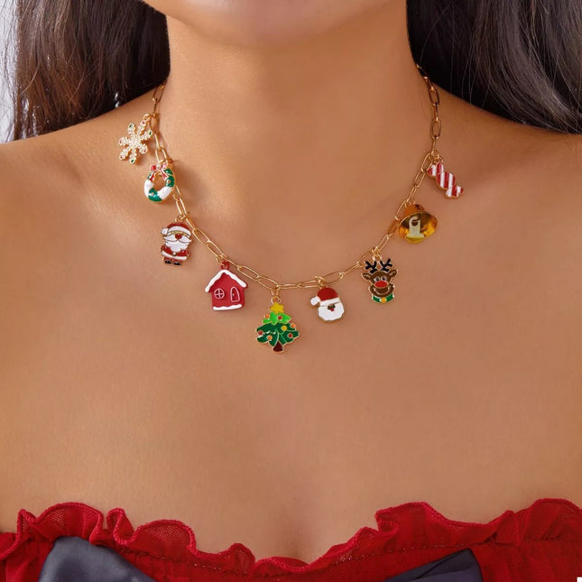 18K Gold - Plated Christmas Charm Necklace - MimiStylez