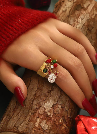 18K Gold - Plated Christmas Charm Ring - MimiStylez