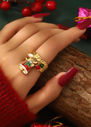 18K Gold - Plated Christmas Charm Ring - MimiStylez