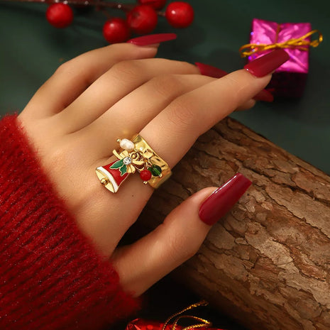 18K Gold - Plated Christmas Charm Ring - MimiStylez