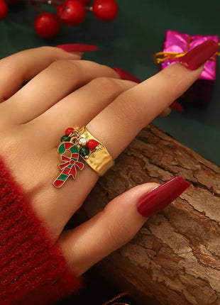 18K Gold - Plated Christmas Charm Ring - MimiStylez