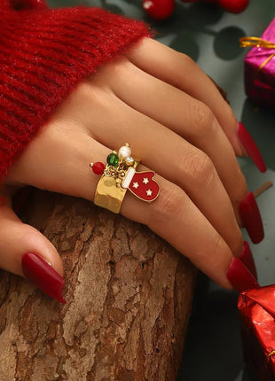 18K Gold - Plated Christmas Charm Ring - MimiStylez