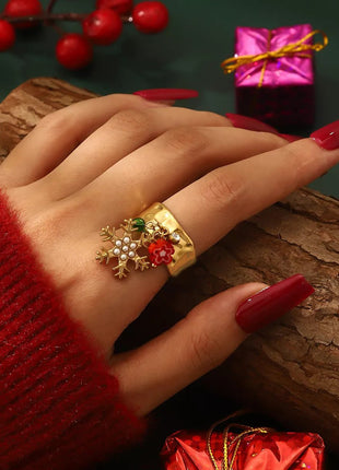 18K Gold - Plated Christmas Charm Ring - MimiStylez