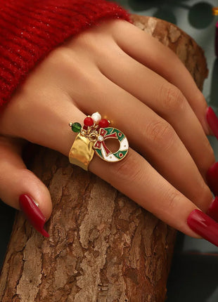 18K Gold - Plated Christmas Charm Ring - MimiStylez