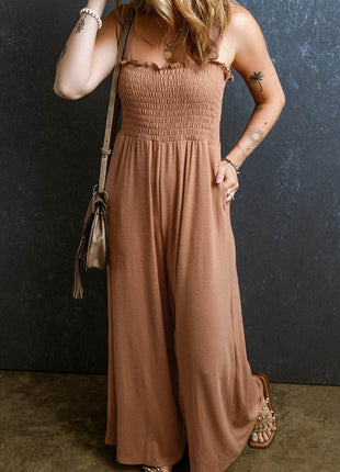 Frill Smocked Wide Leg Jumpsuit - MimiStylez