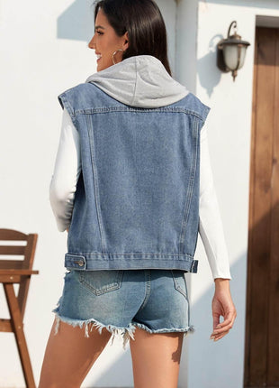 Pocketed Button Up Hooded Denim Jacket - MimiStylez