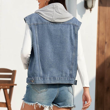 Pocketed Button Up Hooded Denim Jacket - MimiStylez