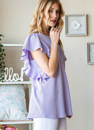 Heimish Full Size Ruffled Sleeve Ribbed Top - MimiStylez