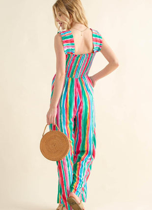 And The Why Full Size Striped Smocked Sleeveless Jumpsuit - MimiStylez