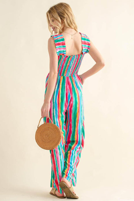 And The Why Full Size Striped Smocked Sleeveless Jumpsuit - MimiStylez
