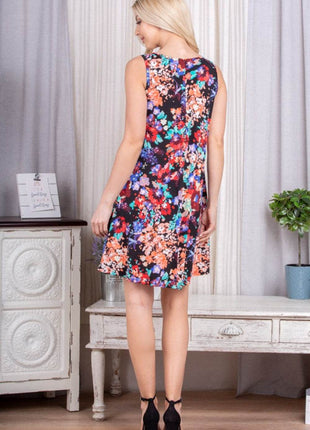 Heimish Full Size Floral V-Neck Mini Tank Dress - MimiStylez