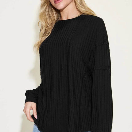 Basic Bae Full Size Ribbed Round Neck Long Sleeve T-Shirt - MimiStylez