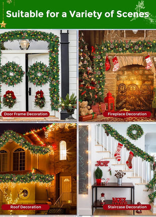 Guirnalda navideña de 12 pies con decoración variada