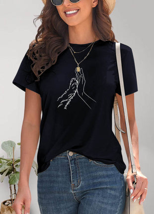 Graphic Round Neck Short Sleeve T-Shirt - MimiStylez