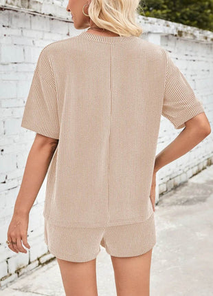 Lovelet Round Neck Half Sleeve Top and Drawstring Shorts Set - MimiStylez