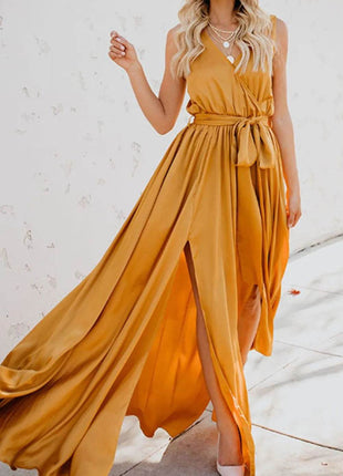 Surplice Tie Waist Maxi Dress - MimiStylez