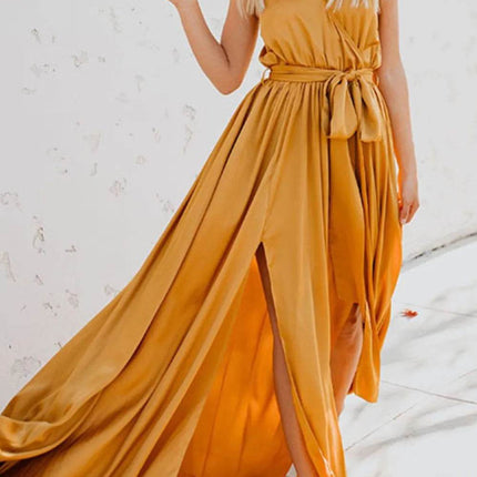 Surplice Tie Waist Maxi Dress - MimiStylez