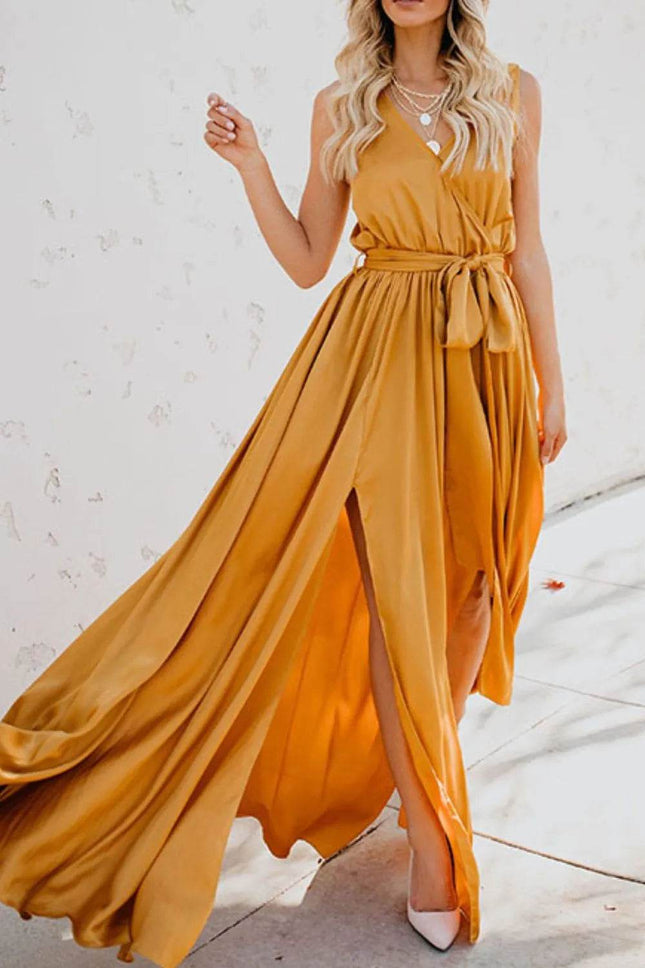 Surplice Tie Waist Maxi Dress - MimiStylez