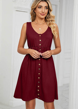 Buttoned Wide Strap Mini Dress - MimiStylez