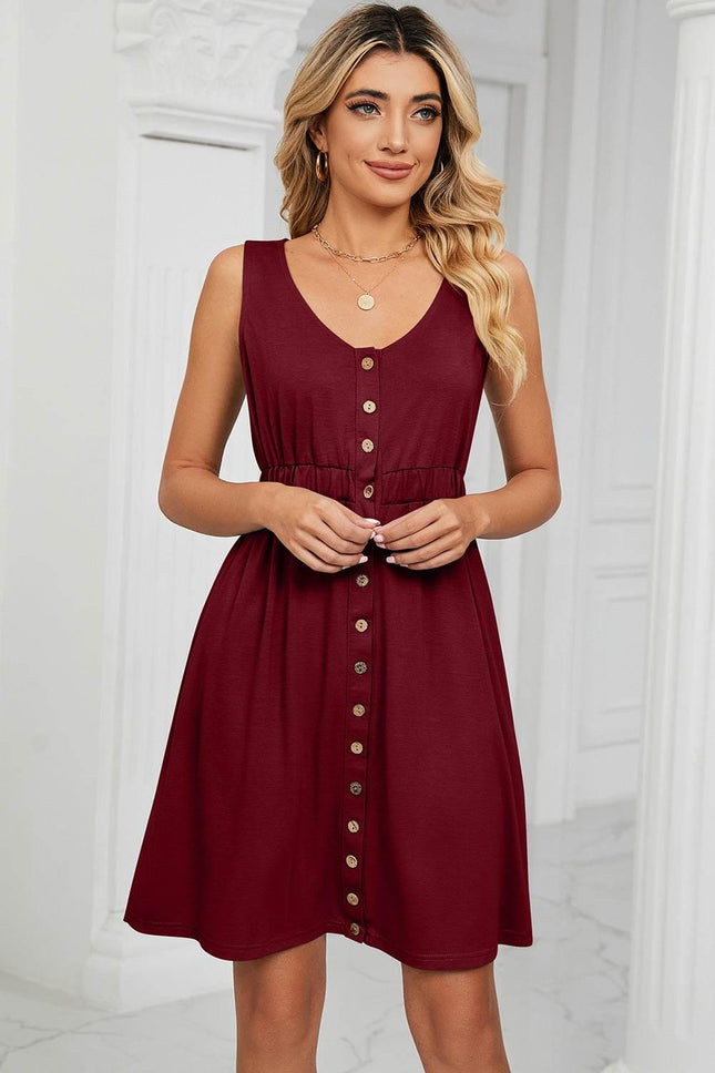 Buttoned Wide Strap Mini Dress - MimiStylez