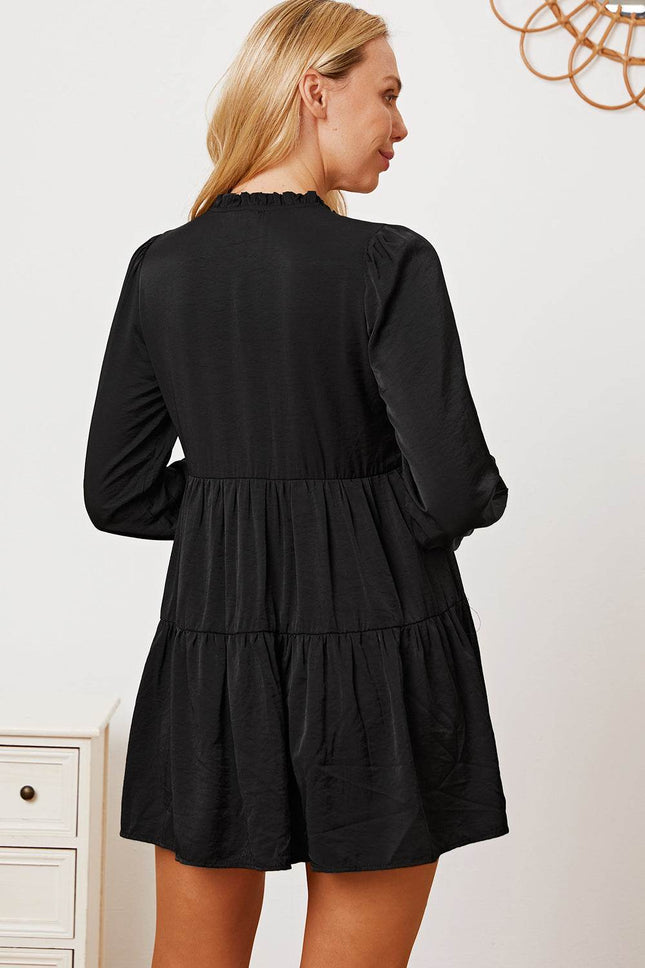 Ruffled Button Up Long Sleeve Tiered Shirt - MimiStylez