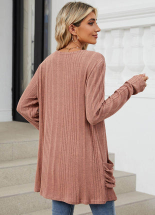 Pocketed Open Front Long Sleeve Cardigan - MimiStylez