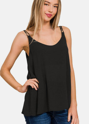 Zenana Woven Double Spaghetti Strap V-Neck Cami - MimiStylez