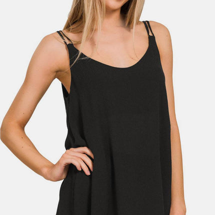 Zenana Woven Double Spaghetti Strap V-Neck Cami - MimiStylez