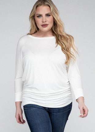 Plus Luxe Rayon Boat Neck 3/4 Sleeve Top - MimiStylez