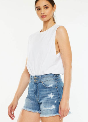 Kancan Full Size High Rise Raw Hem Denim Shorts - MimiStylez