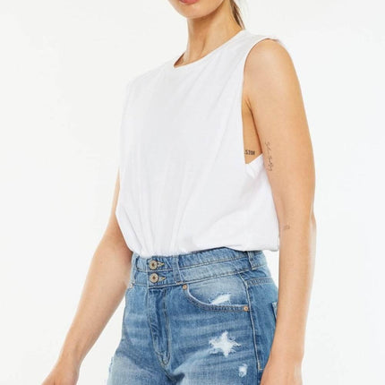 Kancan Full Size High Rise Raw Hem Denim Shorts - MimiStylez