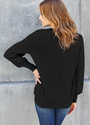 Basic Bae Full Size V-Neck Lantern Sleeve Blouse - MimiStylez