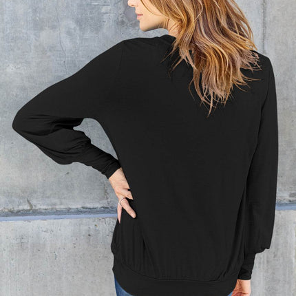 Basic Bae Full Size V-Neck Lantern Sleeve Blouse - MimiStylez