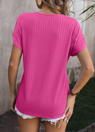 Textured Surplice Short Sleeve Blouse - MimiStylez