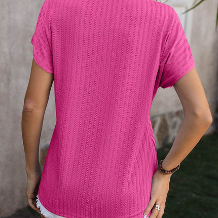 Textured Surplice Short Sleeve Blouse - MimiStylez