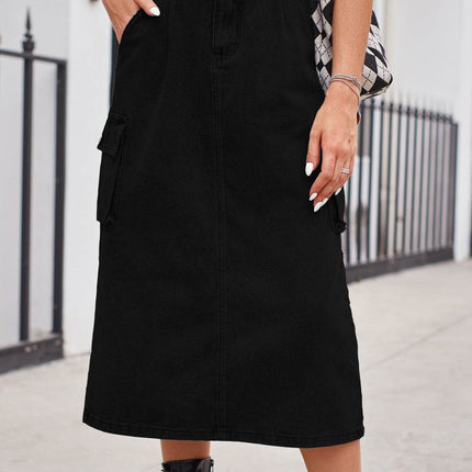 Slit Buttoned Denim Skirt with Pockets - MimiStylez